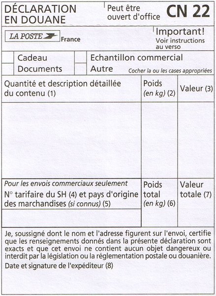 fiche de douane